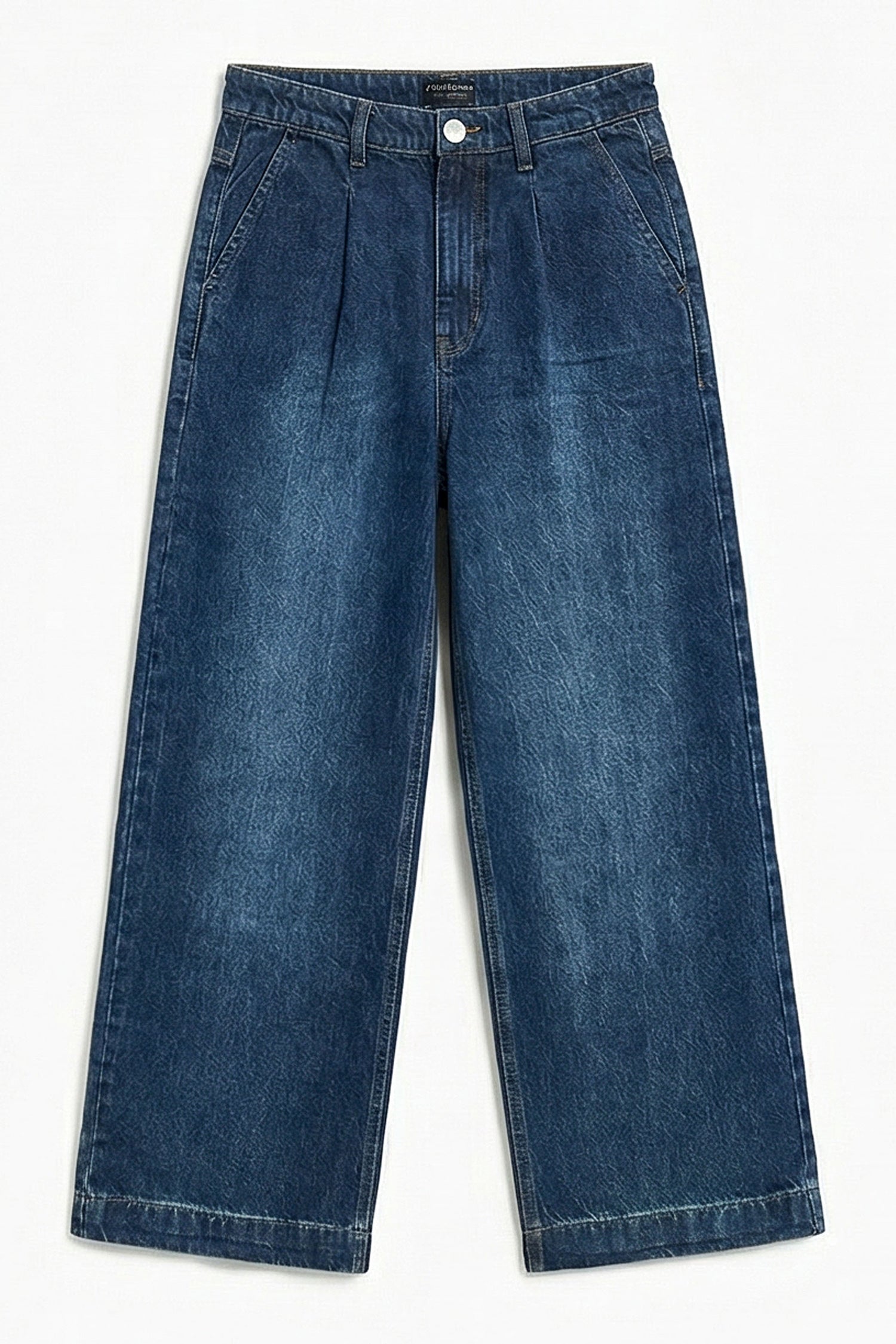 ND CITY™ Blue Pleated Wide Leg Denim Jeans
