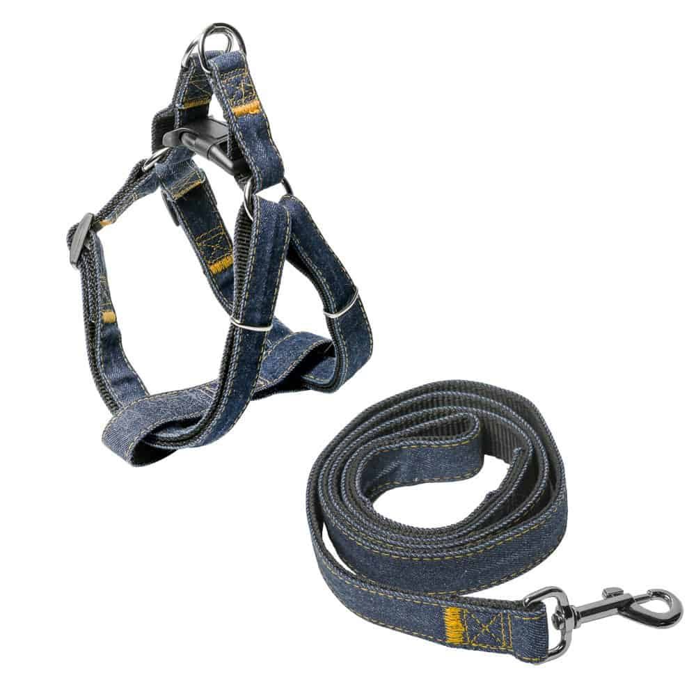 Denim Dog Harness with Matching Leash